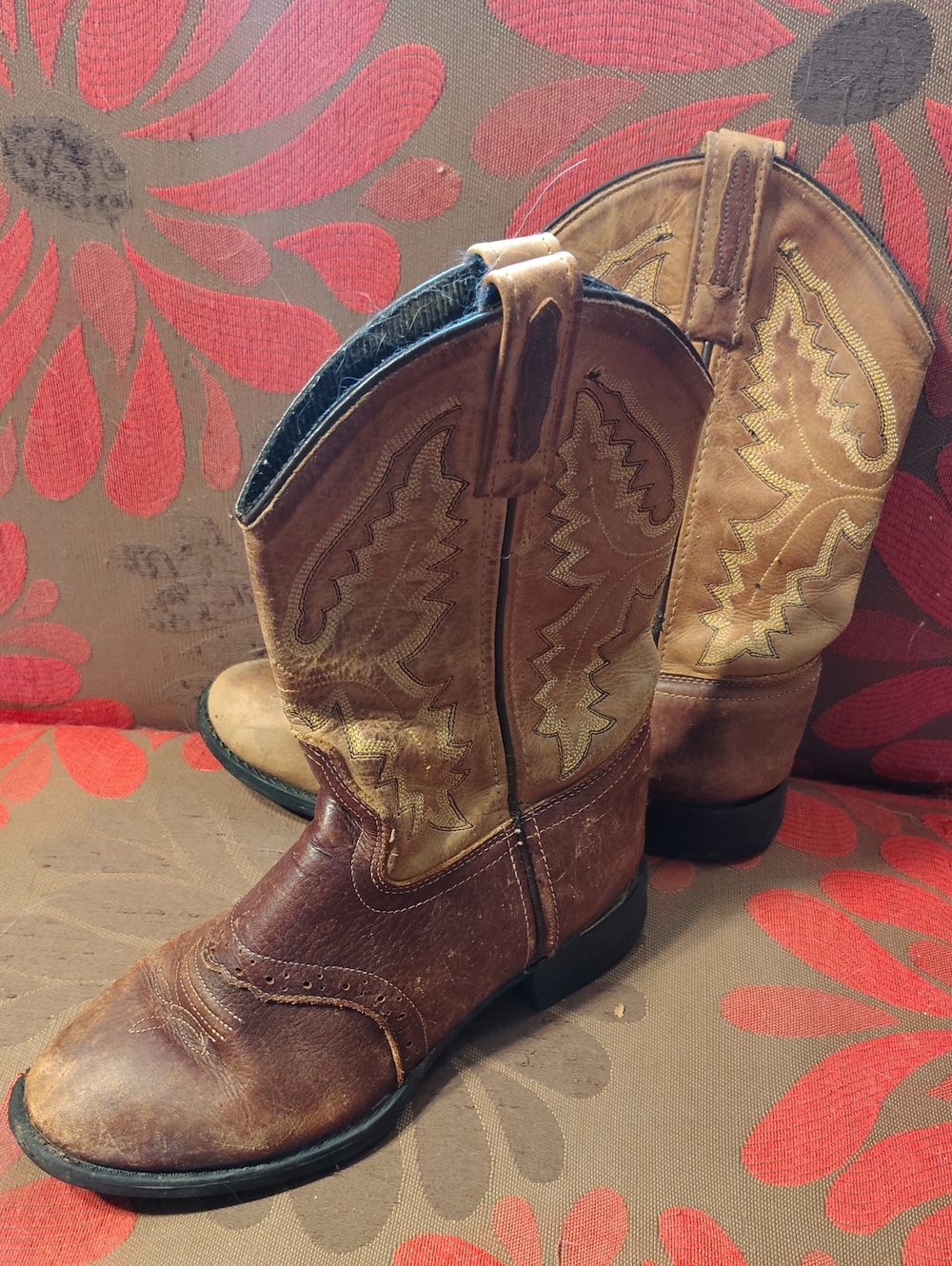 Old West Brown Tan Kids Cowboy Boots
